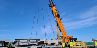 Composite Steel Bridge with Reinforced Concrete Deck Erection on Dow Rd Bridge